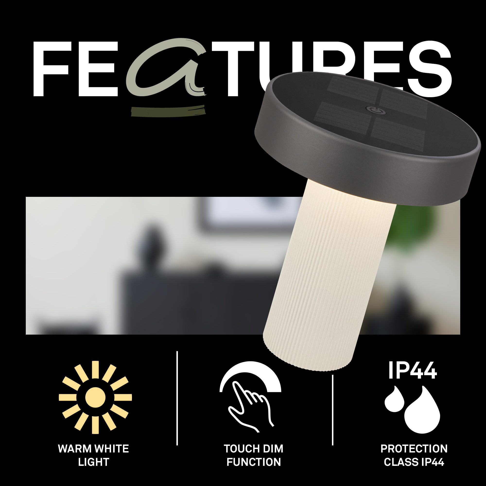 Briloner Leuchten LED Außen-Tischleuchte Solar Tischlampe kabellos Akku Touch dimmbar Design Award, LED wechselbar, Warmweiß, 16x20 cm, Akku tauschbar, Indoor/Outdoor, Wohnzimmer, Balkon