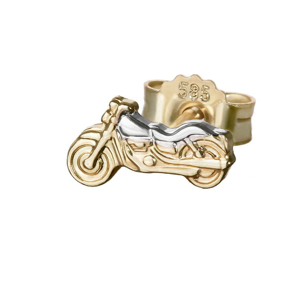 Gold 1 Single-Ohrstecker Stück) (Einzel Kleine 14 - Motorrad Karat 585er NKlaus Ohrstec Einzel