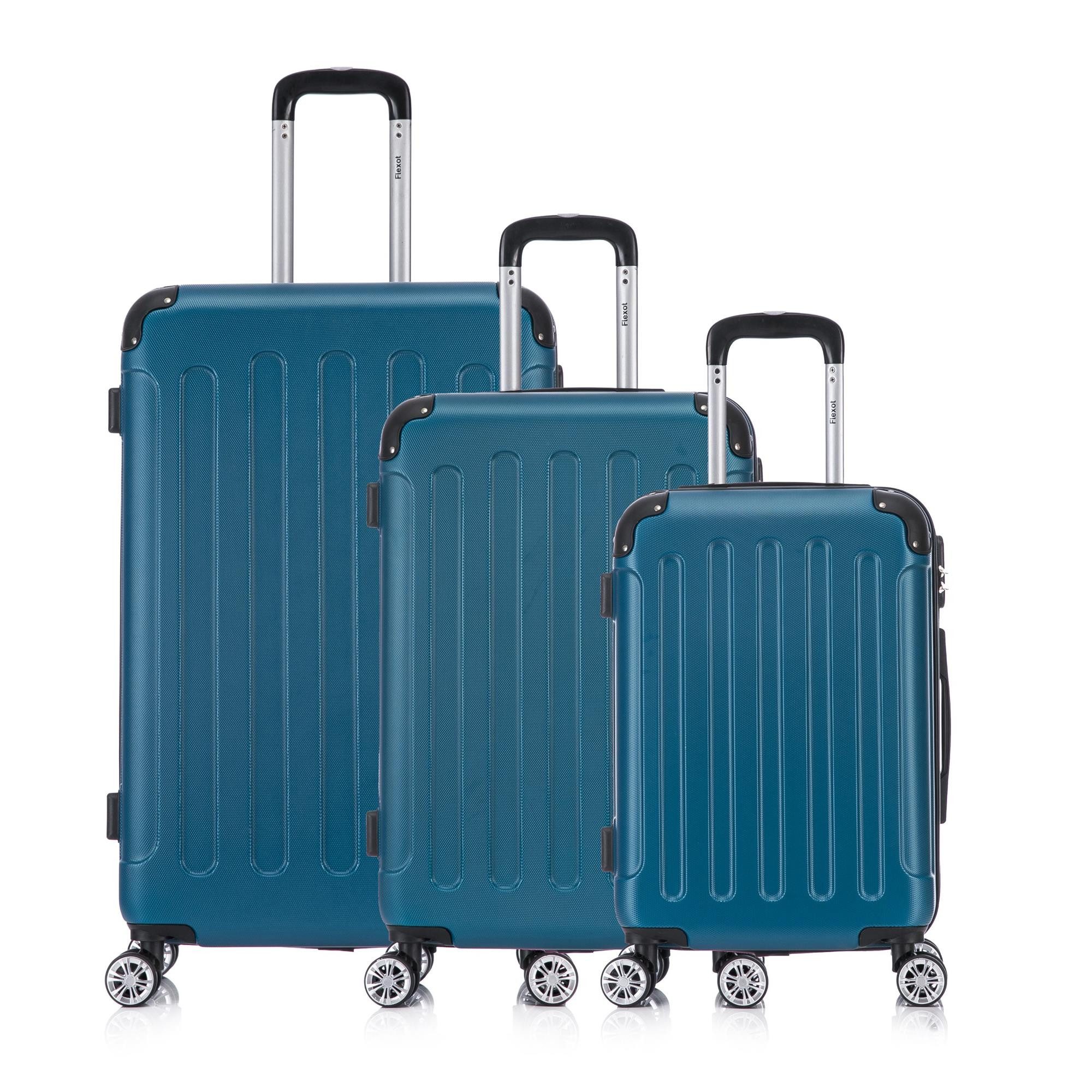 Flexot Hartschalen-Trolley F-2045 Kofferset, 360° Rollen, robuster Reisekoffer, Bordcase, 4 Rollen, Robuster und moderner Koffer mit vier 360° Rollen und Zahlenschloss