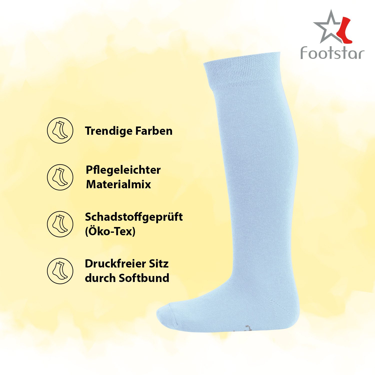 Footstar Langsocken EVERYDAY! 5 Paar Kinder Kniestrümpfe Lange Socken für Mädchen & Jungen – Bild 2 von 3
