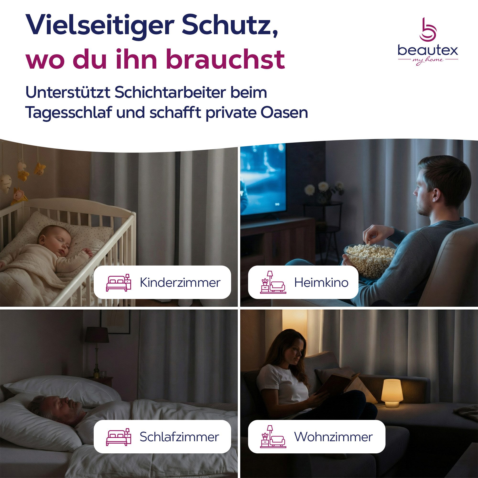 Beautex Verdunkelungsvorhang 2er Set mit U-Band, Blackout Vorhang Gardine abdunkelnd (2 St), Kräuselband, verdunkelnd, 2er Set, wärmeisolierend, blickdicht, was – Bild 4 von 5