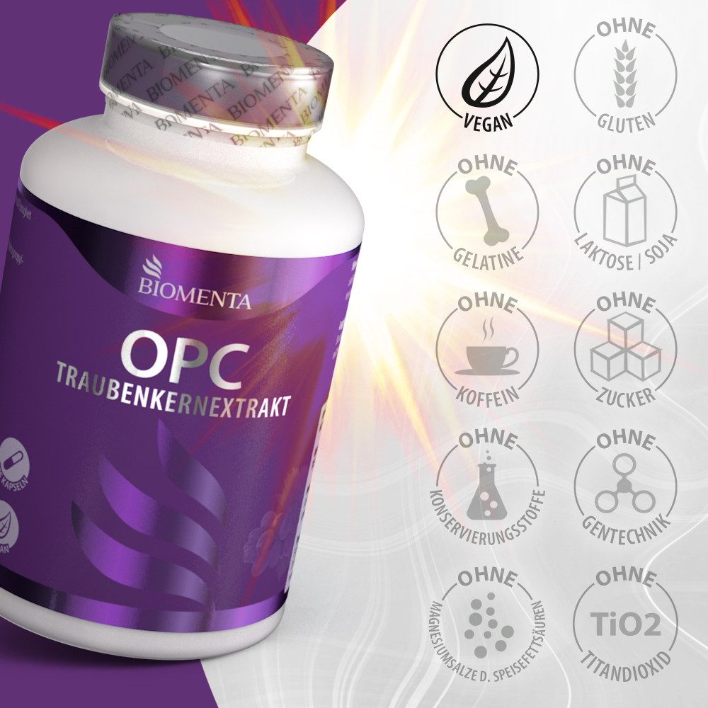 BIOMENTA OPC Traubenkernextrakt - 185 Kapseln hochdosiert - vegan Kapseln, 185 St., 99.2 g