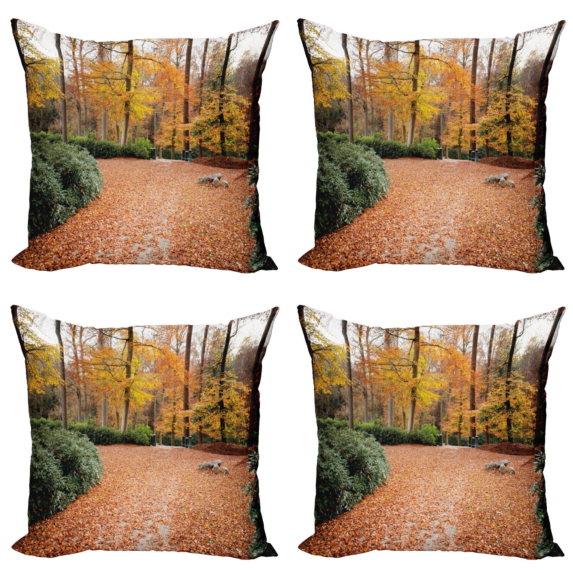 Stück), Natur Bäume Modern Herbst Abakuhaus Digitaldruck, (4 Kissenbezüge Doppelseitiger Herbstwald Accent
