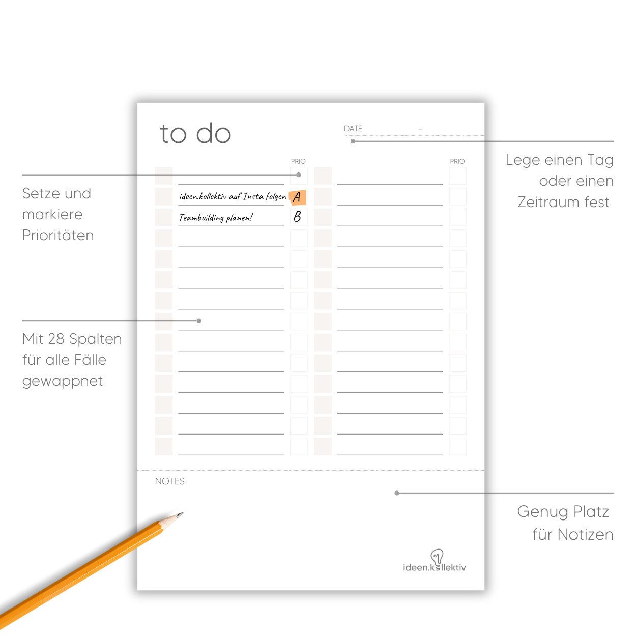 ideen.kollektiv Notizblock ideen.kollektiv – 3er Set A5 To-Do-Listenblöcke mit/ohne Zeitplan –, Aufgabenlisten für Ringbuch, Ringorganizer & Bullet Journaling