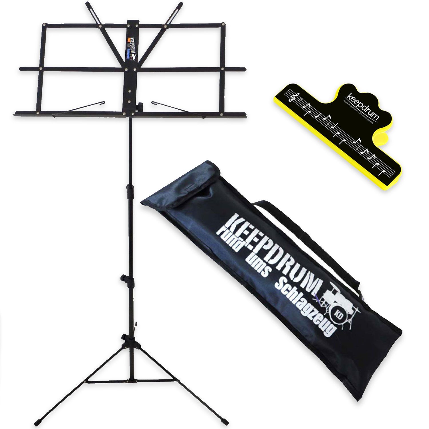 keepdrum Notenpult keepdrum Notenständer Schwarz MUS2BK mit Notenklammer, (1-tlg., Notenständer), Vorteils-Set mit Notenklammer