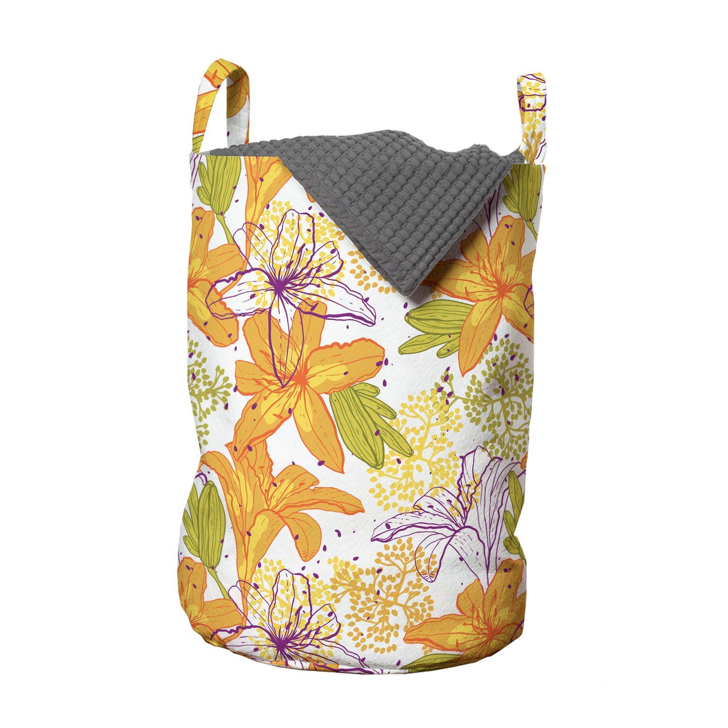 Abakuhaus Wäschesäckchen Wäschekorb mit Griffen Kordelzugverschluss für Waschsalons, Blumen Lily Petals Exotic Bloom