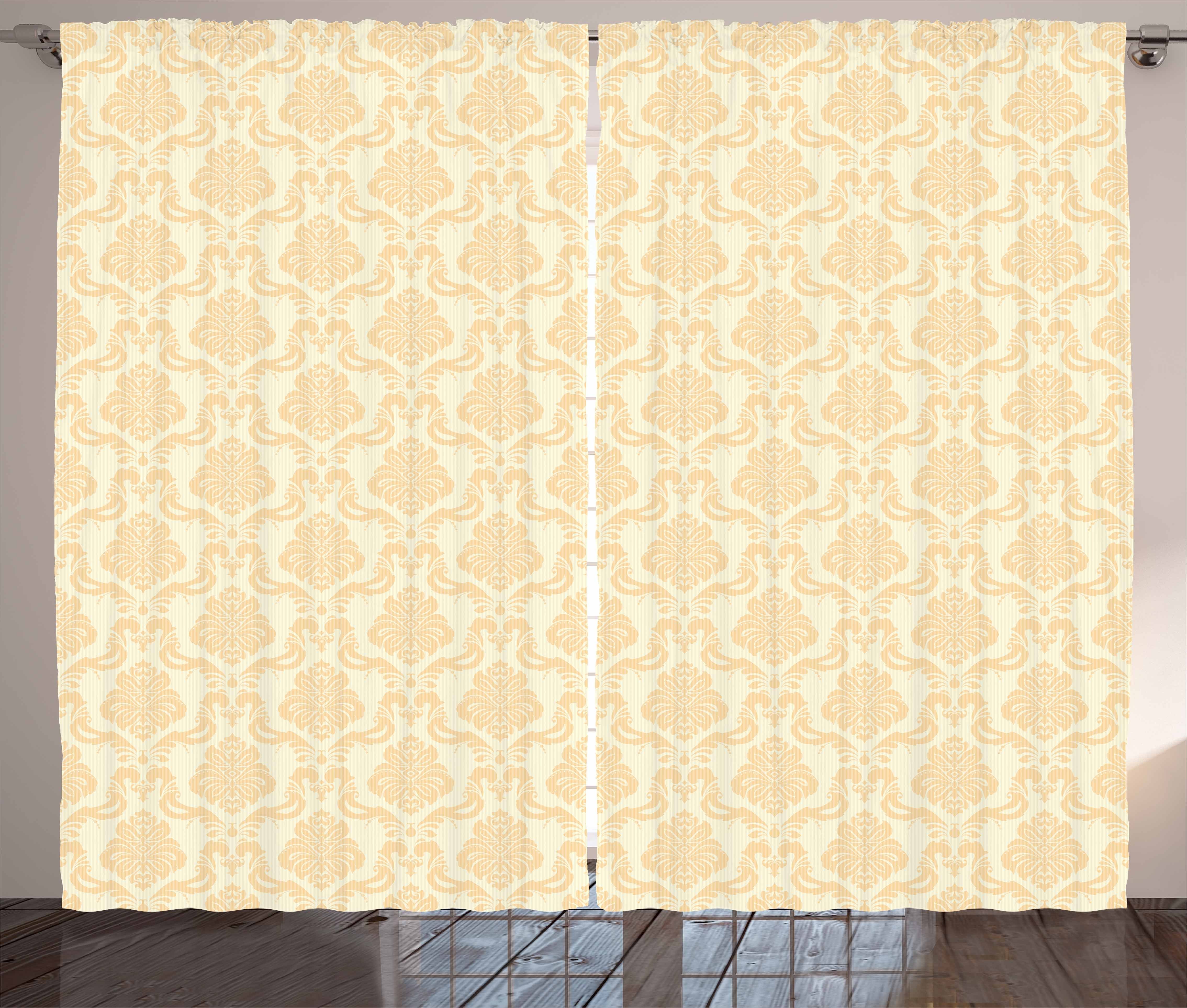 Gardine Schlafzimmer Kräuselband Vorhang mit Schlaufen und Haken, Abakuhaus, Damast Klassisches Blumenpastell
