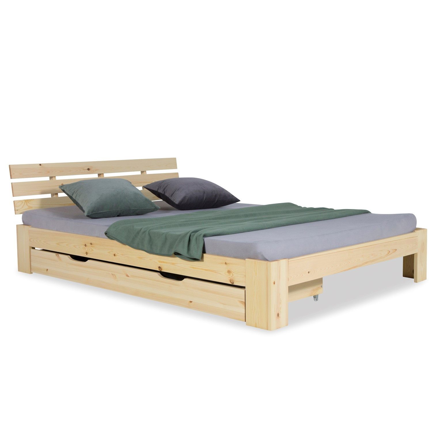 Homestyle4u Bettschubkasten B/H/T 173x16x63 Bettkasten Stauraum unter Bett Schublade Holz Rollen, Aufbewahrung, für 90x200, 120x200, 140x200, rollbar