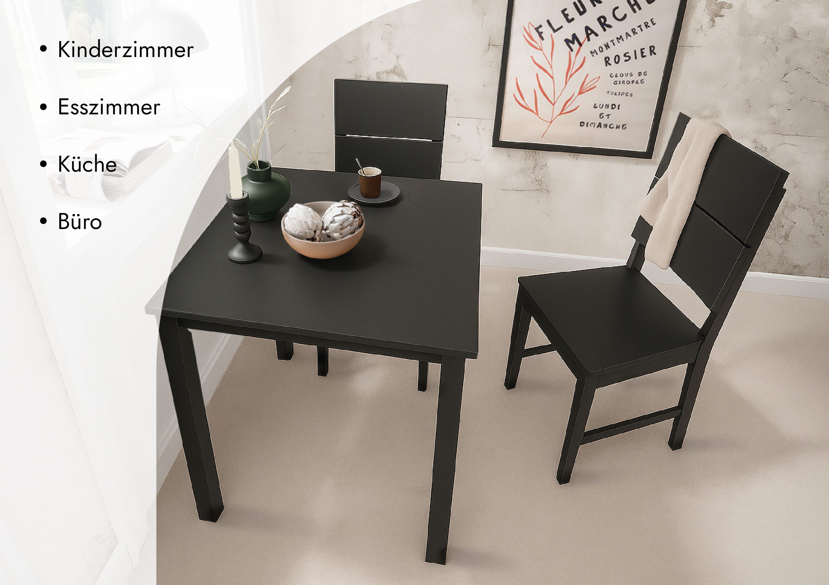 Woodroom Essgruppe Kota, (aus Hevea Massivholz, lackiert, Esstisch 70x70cm günstig online kaufen