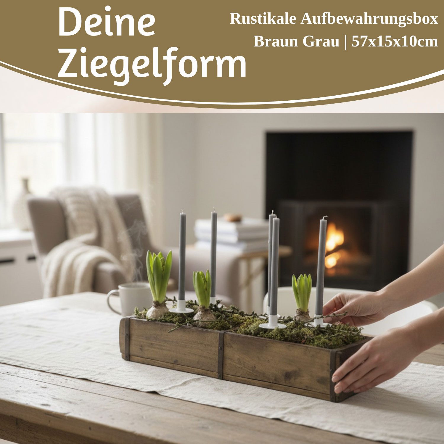 LS-LebenStil Kiste IB Laursen XL Holz Ziegelform 57cm Unika Braun 2-fach Aufbewahrungsbox (echte alte Backsteinform, 1 St., Original Unika - Rustikal - Holzbox Holzkiste Holzkasten Pflanzkübel), Ordnungsbox doppelt Allzweckkiste Aufbewahrungskiste