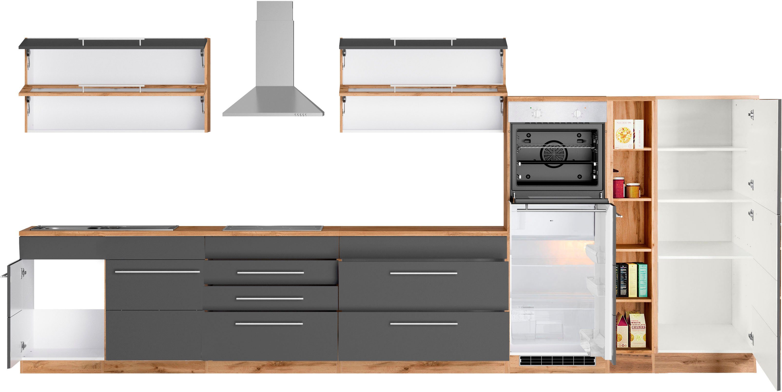 KOCHSTATION Küchenzeile KS-Wien, Breite 430 cm, wahlweise mit E-Geräten und Induktion