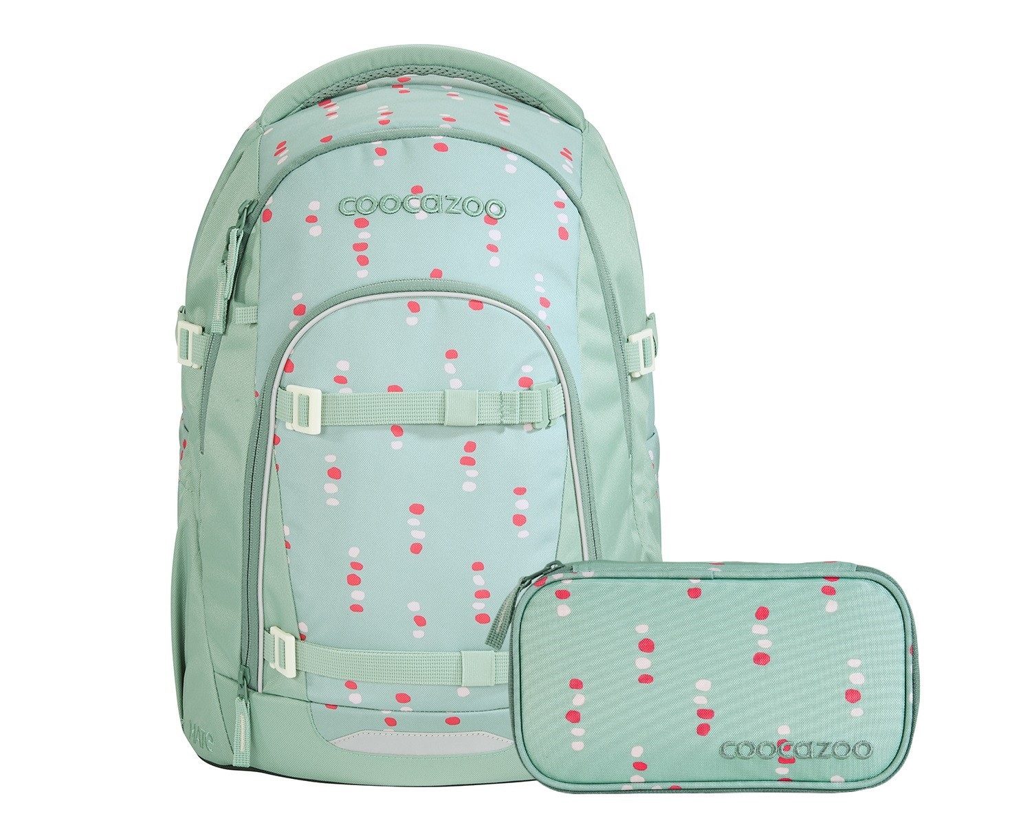 coocazoo Schulranzen Schulrucksack-Set MATE Dancing Dots 2-teilig (2-teilig), ergonomisch, Körpergröße: 135 - 180 cm, Easy-Grow-System