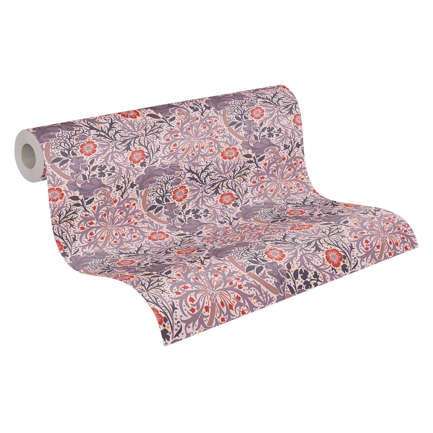 Profhome Vliestapete 390592-GU Blumen Tapete Floral matt flieder pastell-violett orange-rot, glatt, (1 Rolle, 5,33 qm), Vliestapete, flieder