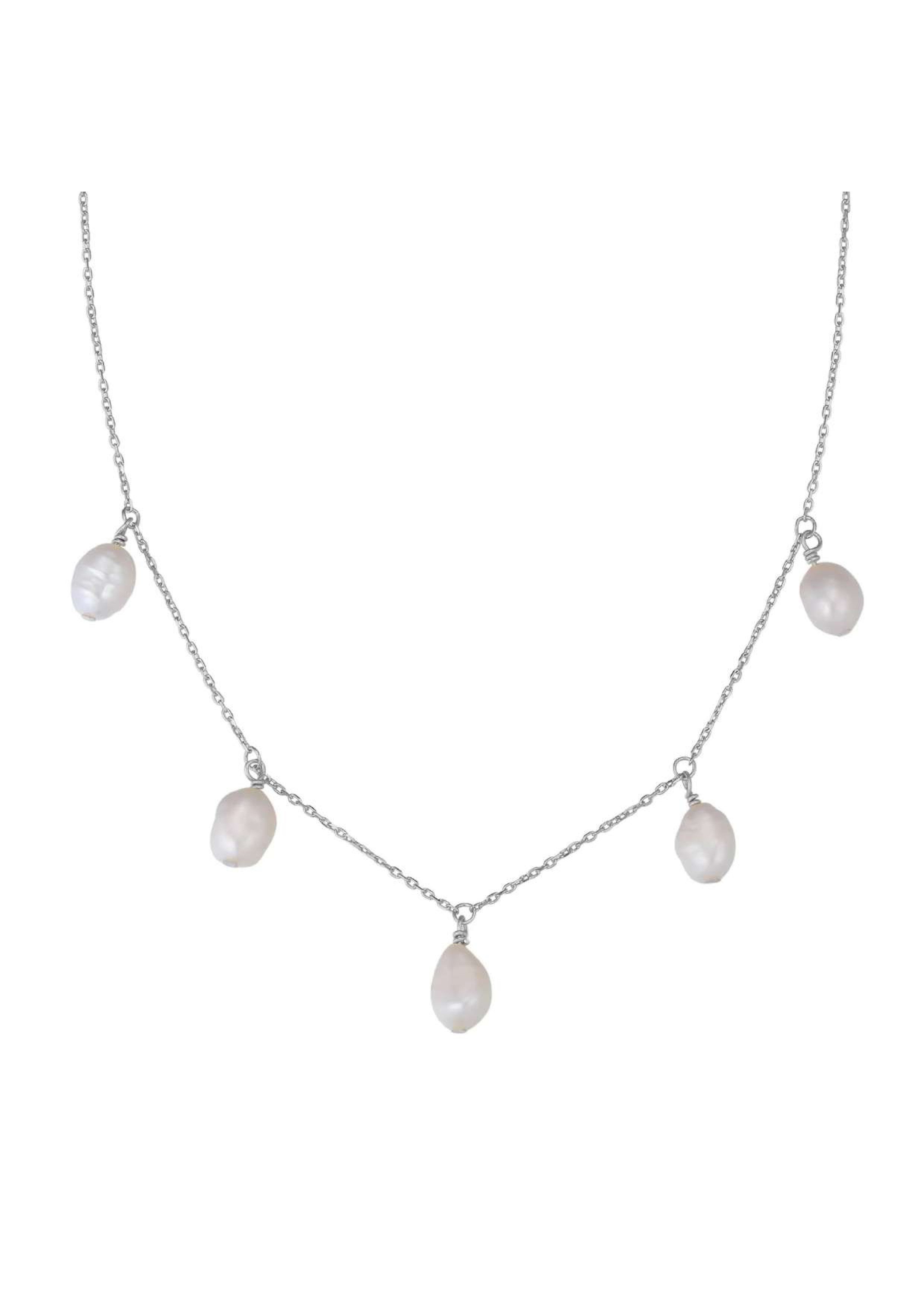 Perlenkette mit Anhängern, Collier Süßwasserperle Brautschmuck
