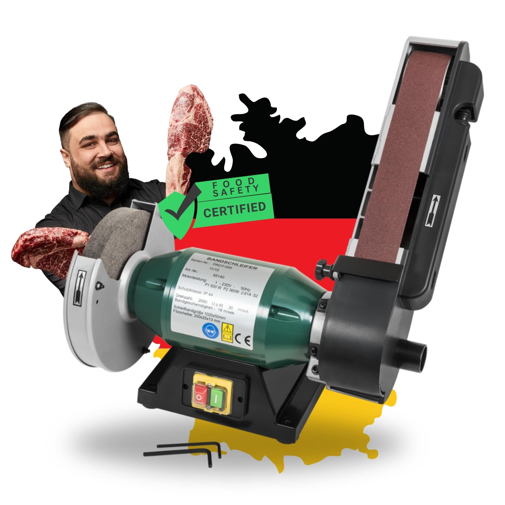TronicXL Kombischleifer Kombischleifer Schleifgerät Filzscheibe Schleifband Messerschleifer, max. 2750 U/min, 18 m/min, Messerschärfer Bandschleifgerät