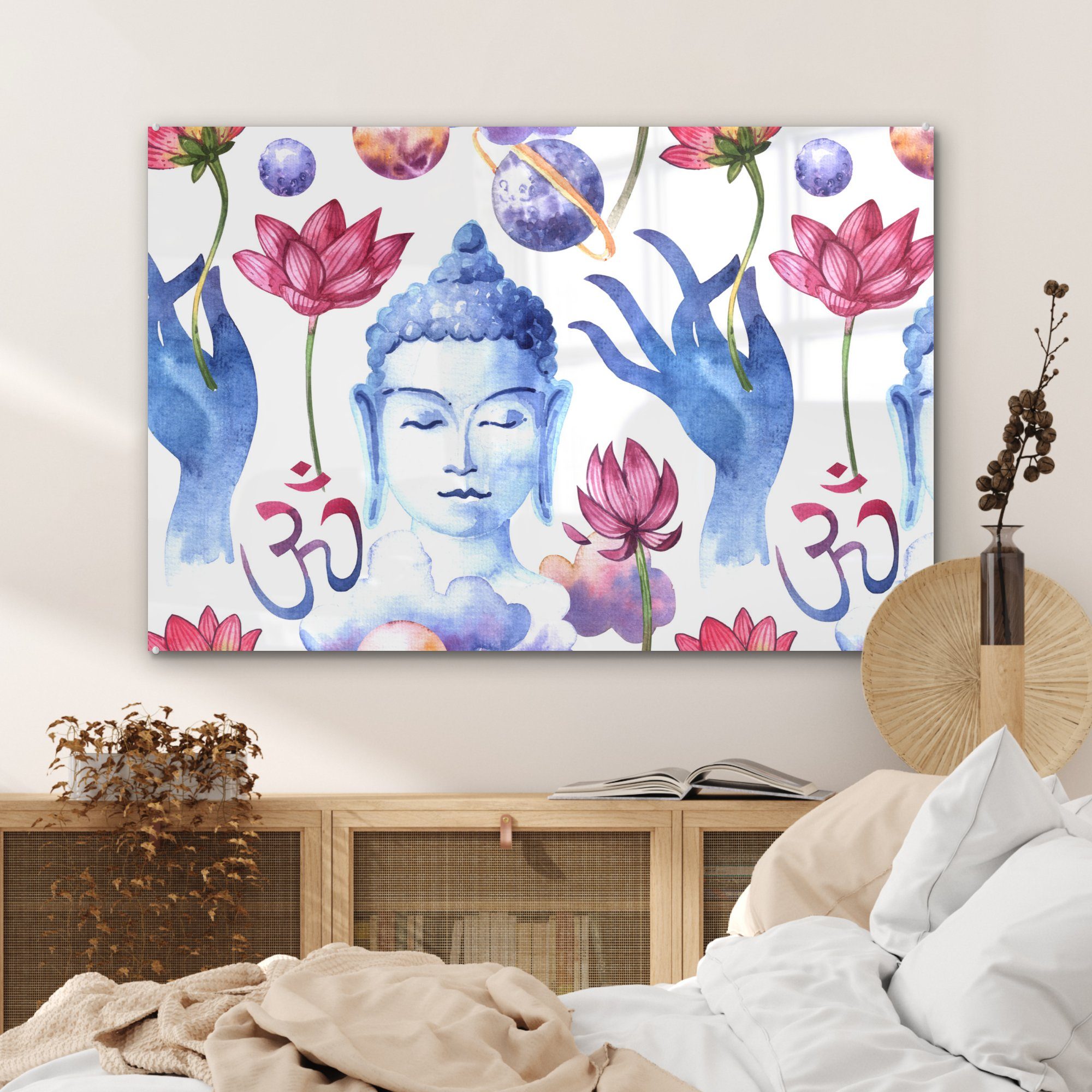 MuchoWow Acrylglasbild Buddha - Muster & St), Acrylglasbilder Blumen, (1 - Wohnzimmer Schlafzimmer