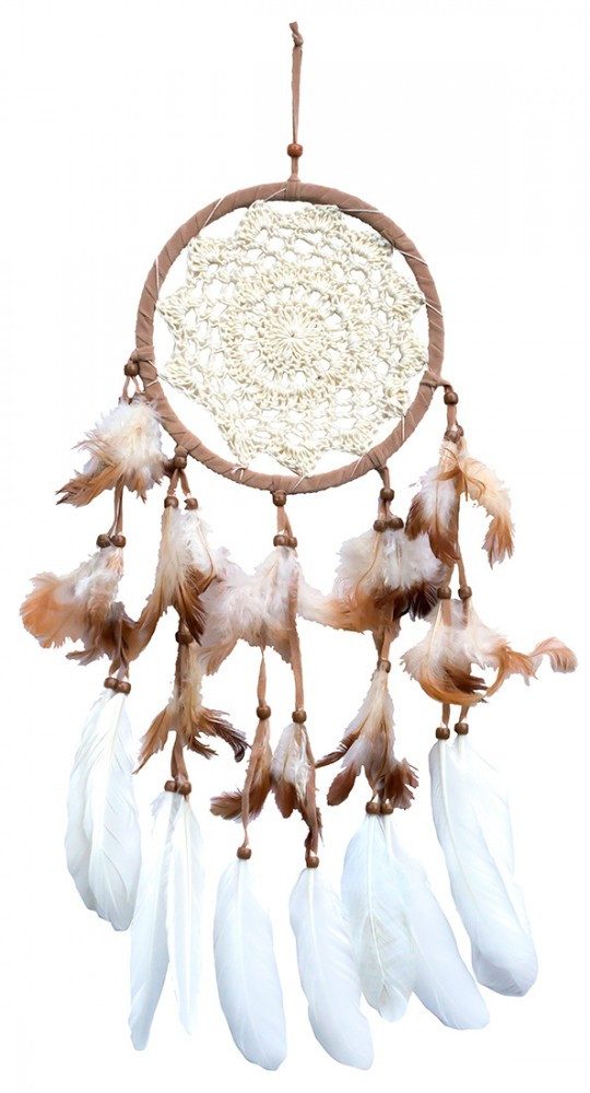 Saraswati Traumfänger Traumfänger mit gehäkeltem Netz, natur/braun 16x50cm