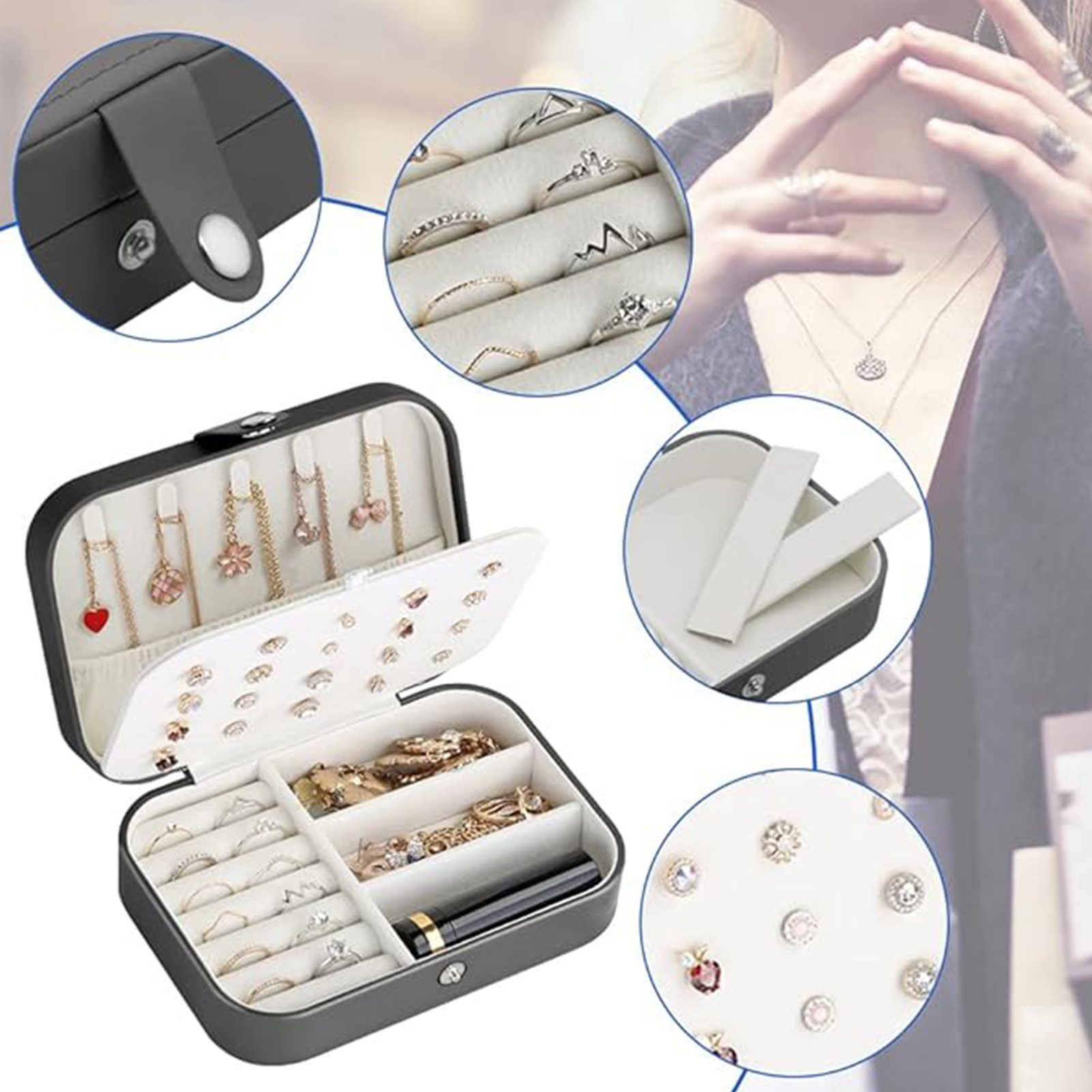 OKWISH Schmuckkasten Schmuckkästchen Schmuckaufbewahrung 2stöckige Schmuckb günstig online kaufen