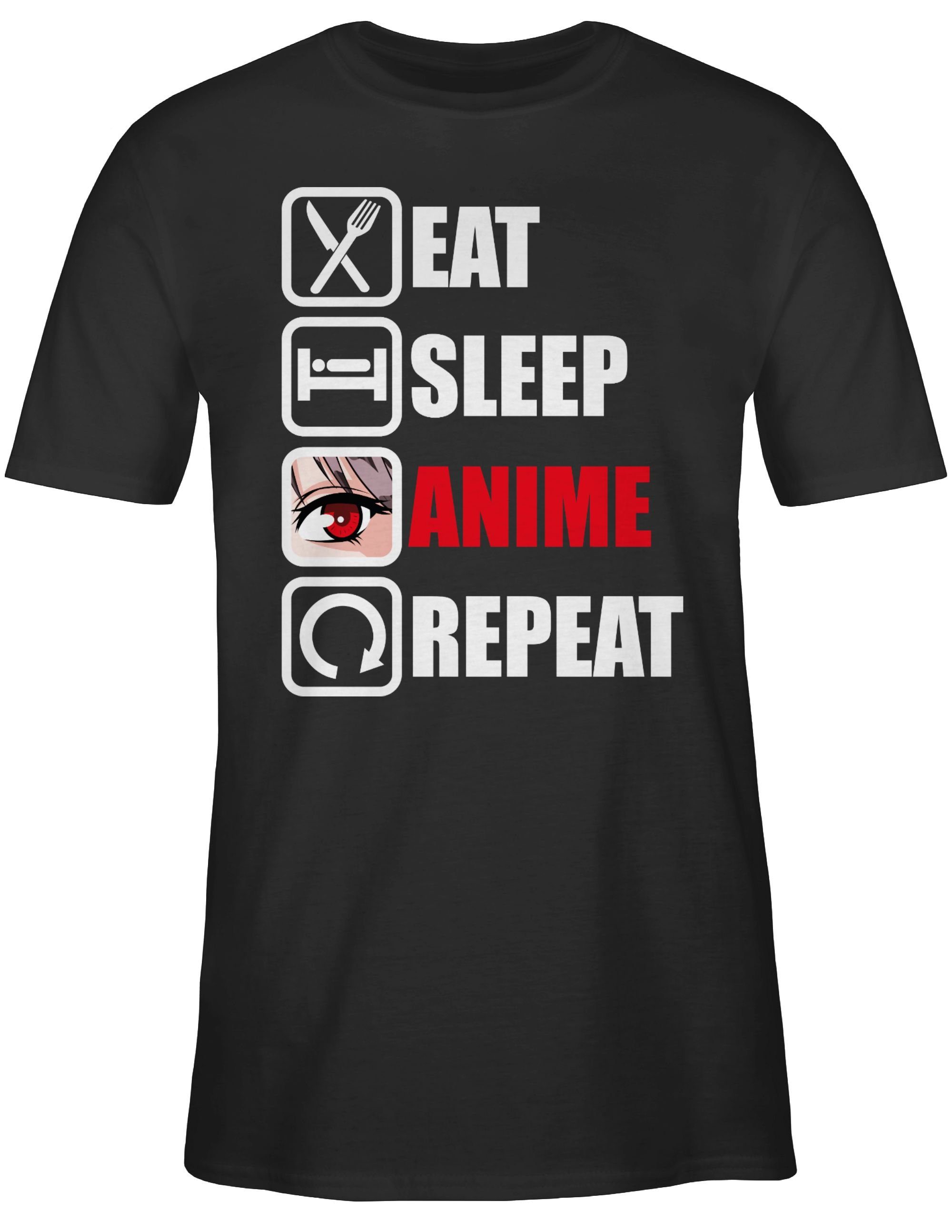 Japan Schwarz Manga Geschenke 1 Eat repeat Anime sleep Anime Shirtracer T-Shirt -