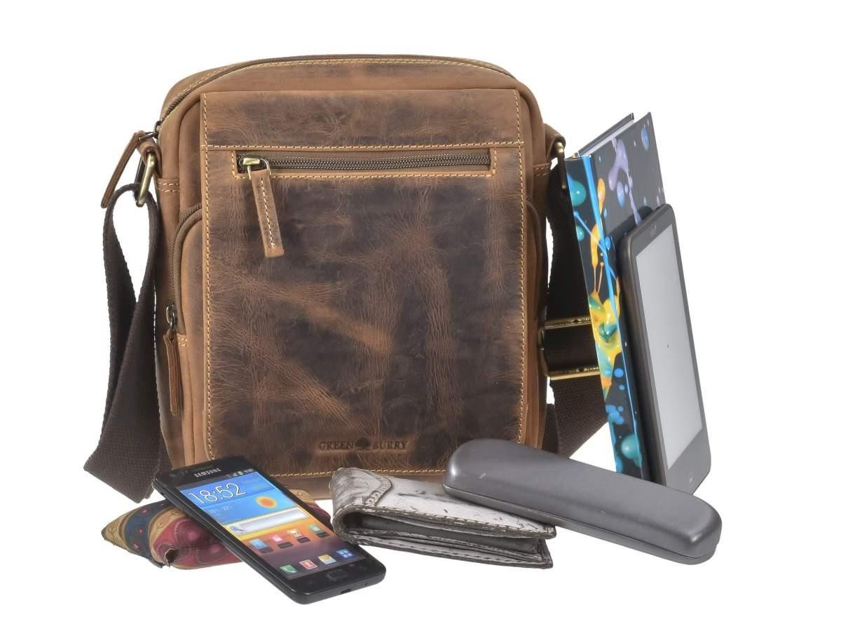 Greenburry Umhängetasche "Vintage" Leder, Schultertasche, Herrentasche 21x25cm, antik Look