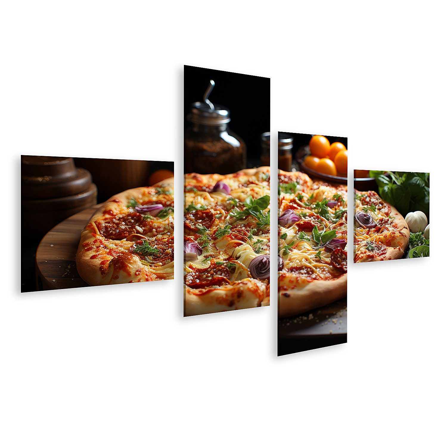 Leinwandbild Lecker Käsig Italienisch Pizza Tisch Fertig Zum Essen Gastro Bilder