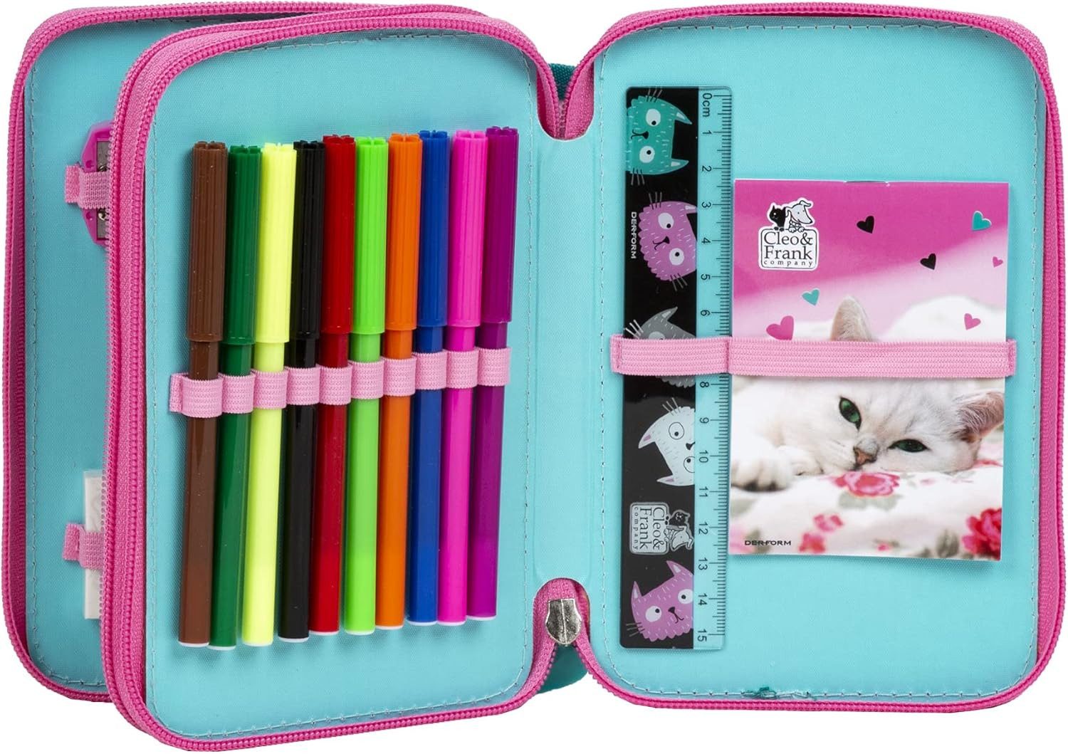 GOLDKIDS Federmäppchen Katze Cat Cleo & Frank, (27 TLG. Federtasche, 1-tlg., Kinder Federmappe Federmäppchen 20), x 12,5 x 4 cm gefüllt inkl Füller