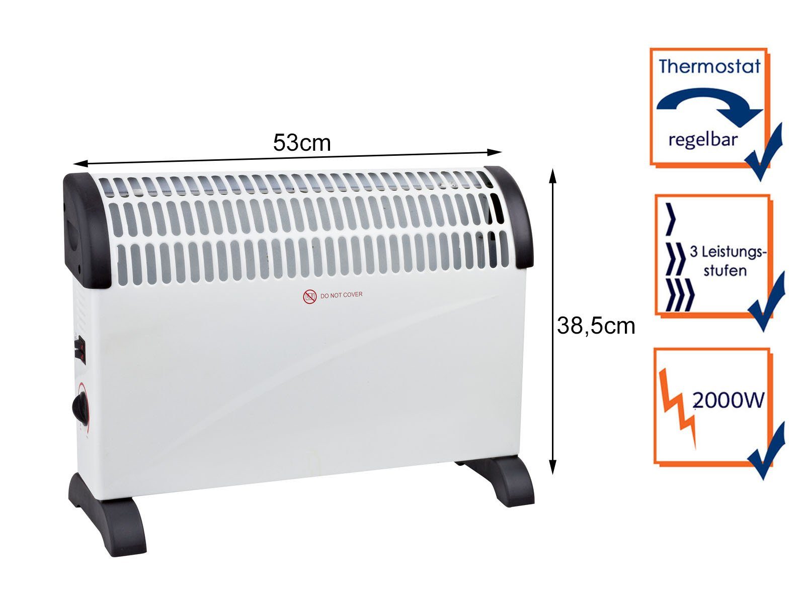 Setpoint Konvektor, 2000 W, Zusatz-Heizung Elektroheizer mobiles Heizgerät Heizkonvektor für 25m²