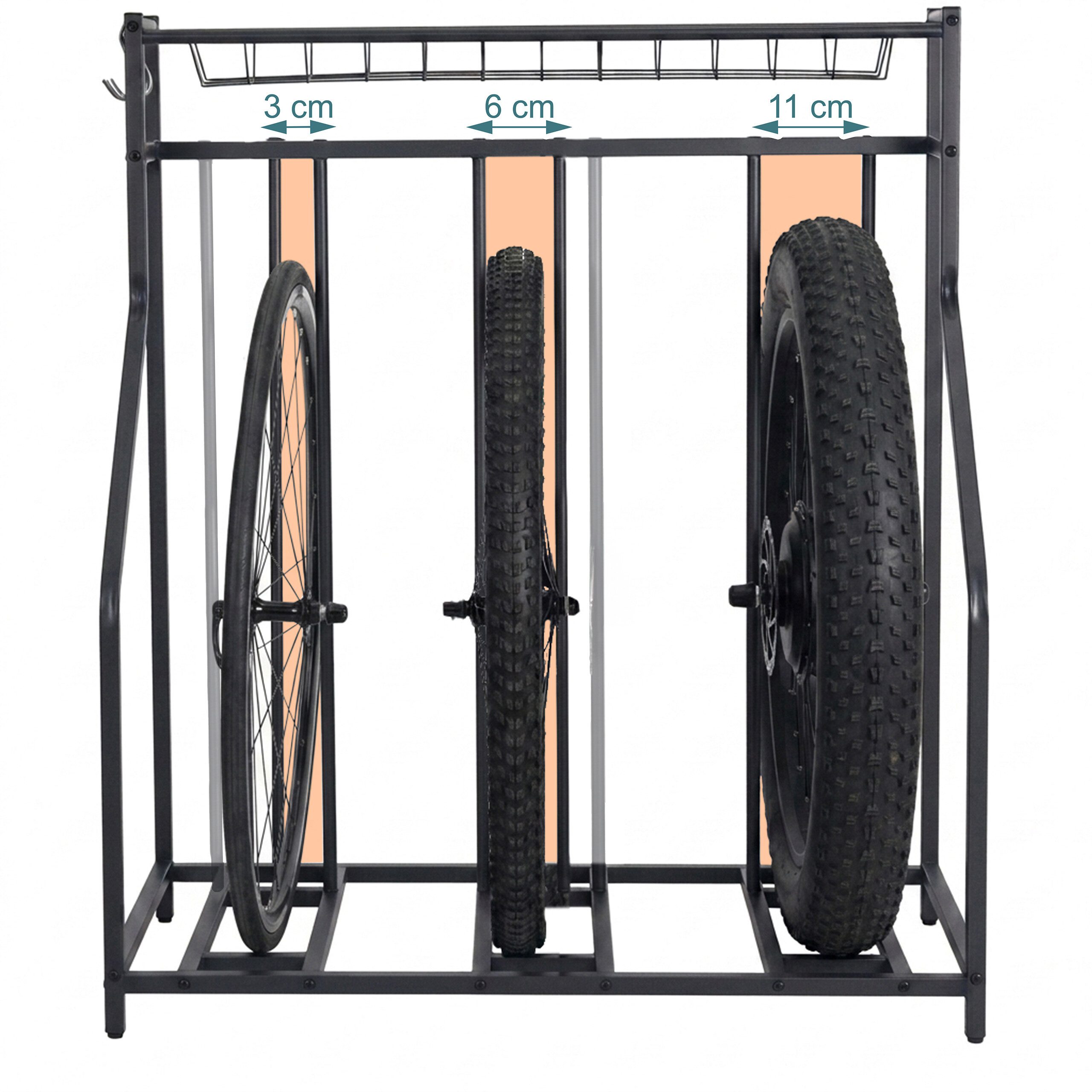 relaxdays Fahrradständer Boden mit Korb (7-St), schwarz, 3 Fahrräder – Bild 5 von 5