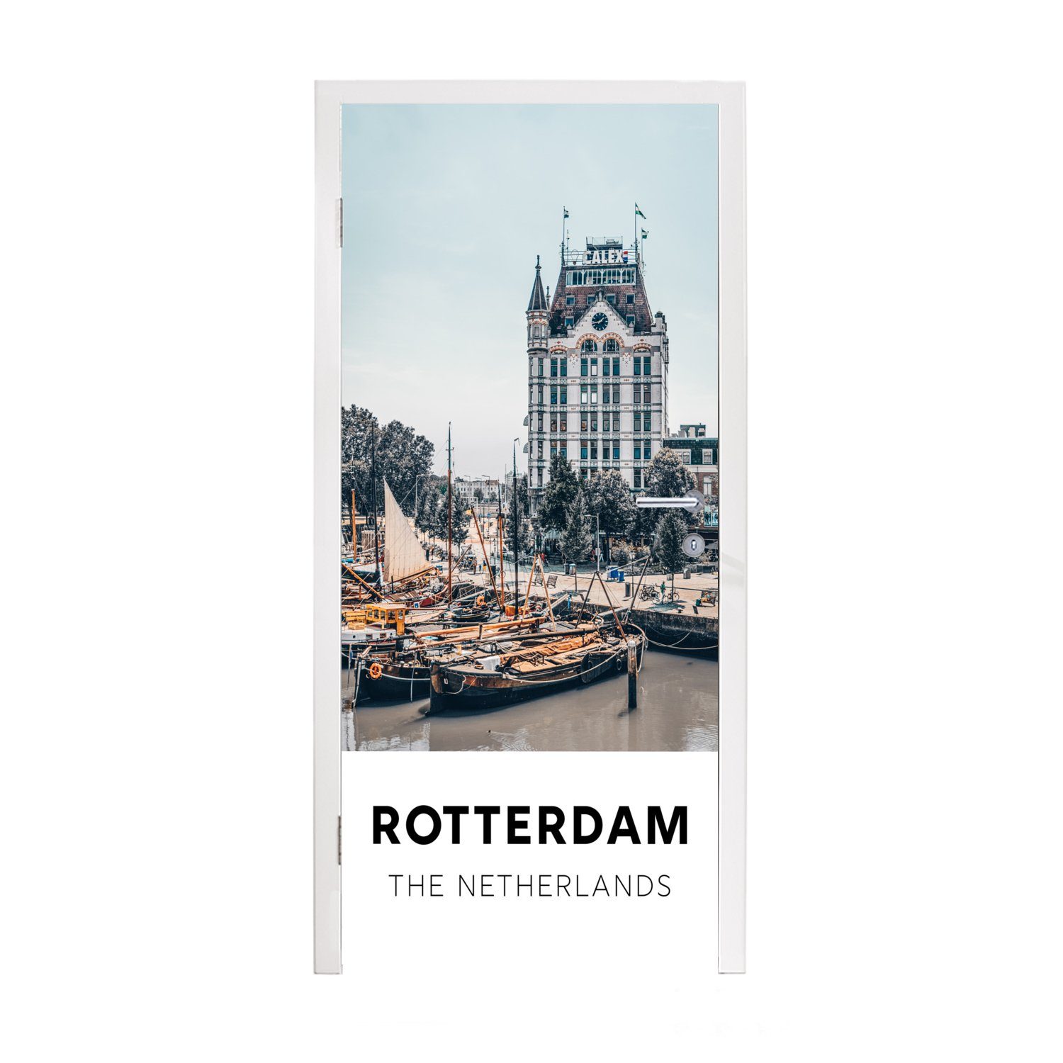 Fototapete - Matt, Türaufkleber, (1 für St), 75x205 MuchoWow Tür, Niederlande cm bedruckt, Rotterdam Boote, Türtapete -