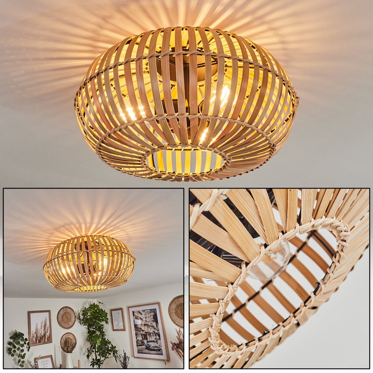 hofstein Deckenleuchte moderne Deckenlampe aus Metall/Bambus in Schwarz/Nat günstig online kaufen