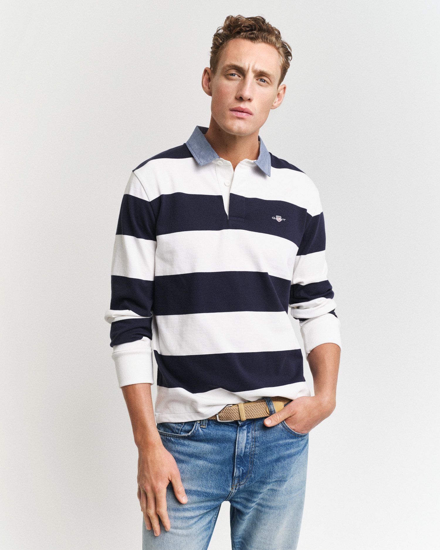 Gant Langarm-Poloshirt REG CHAMBRAY STRIPE HEAVY RUGGER günstig online kaufen