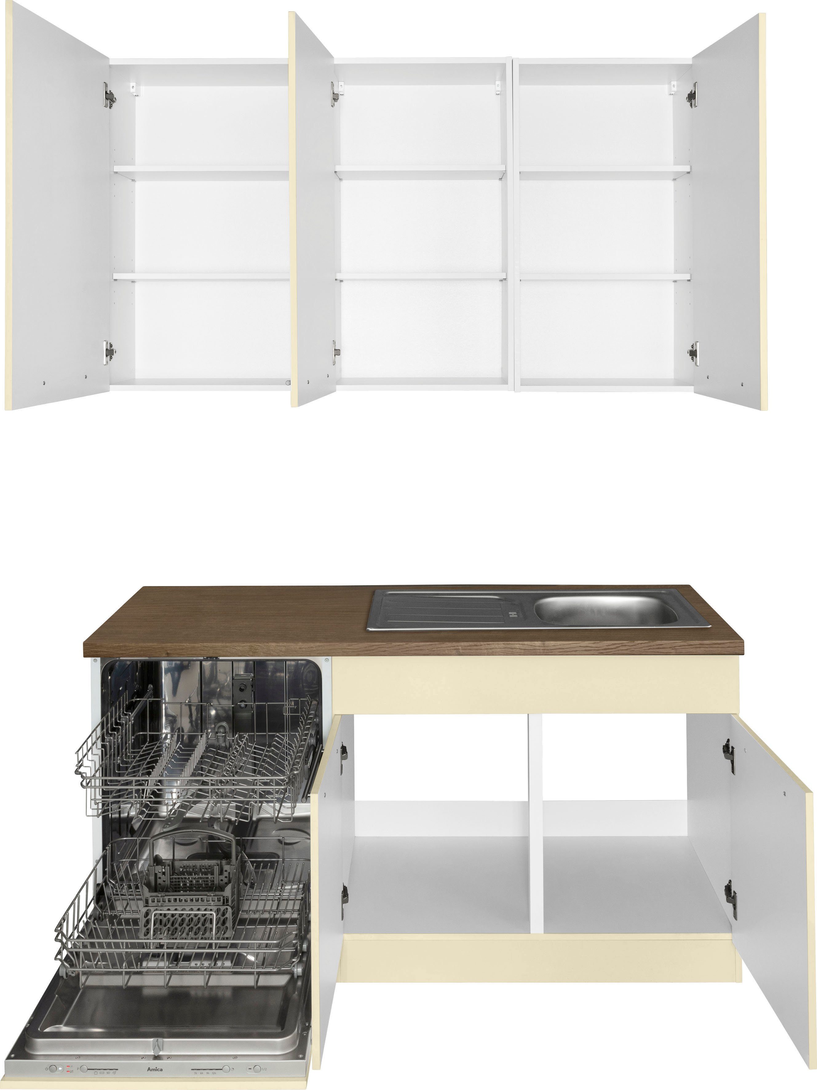 wiho Küchen Winkelküche Unna, mit 260 vanille cm E-Geräten, x 220 Stellbreite | Vanille