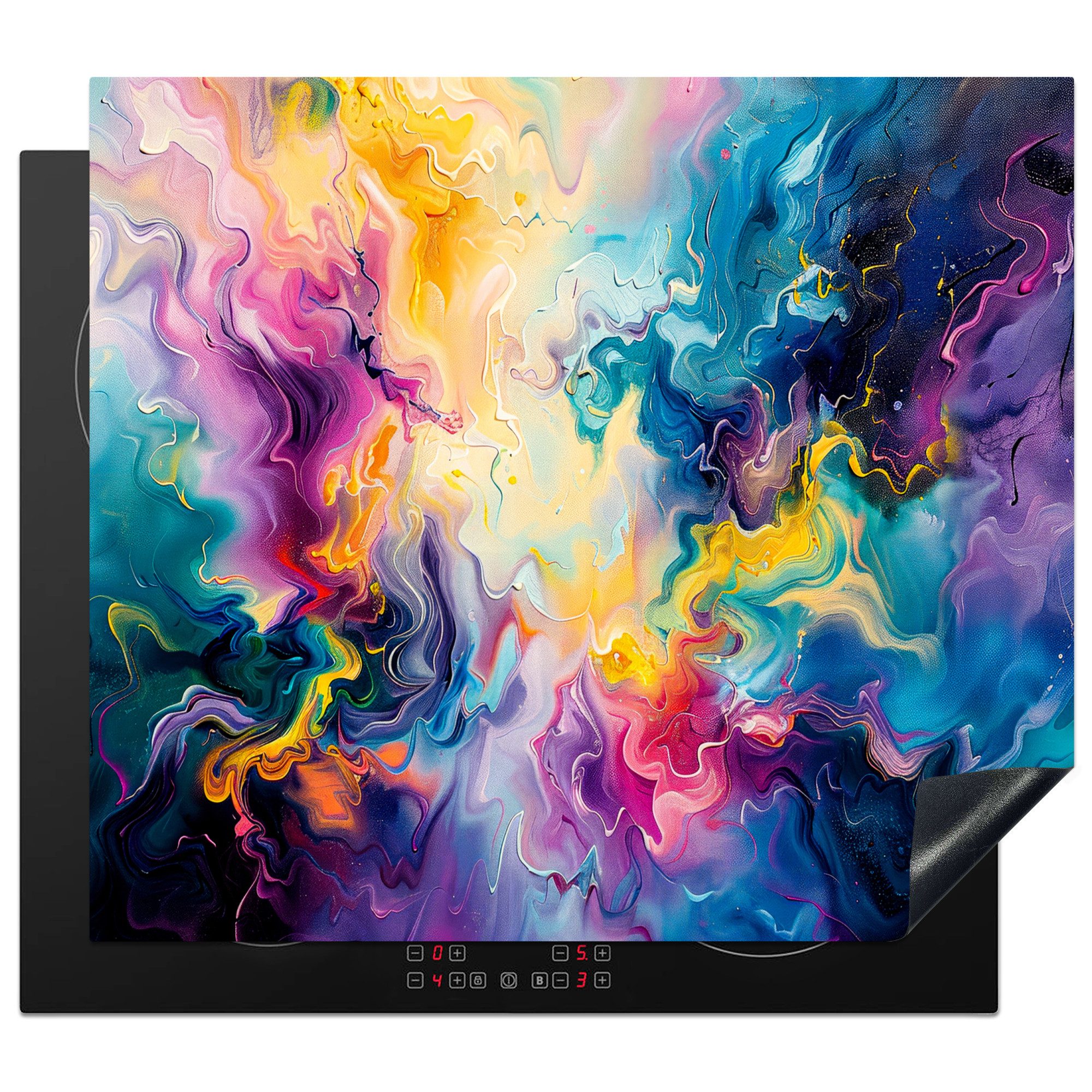 MuchoWow Herd-Abdeckplatte Farben - Bunt - Abstrakt, Vinyl, (1 tlg), Ceranfeldabdeckung Küche, Herdabdeckplatte Einteilig, 60x52 cm