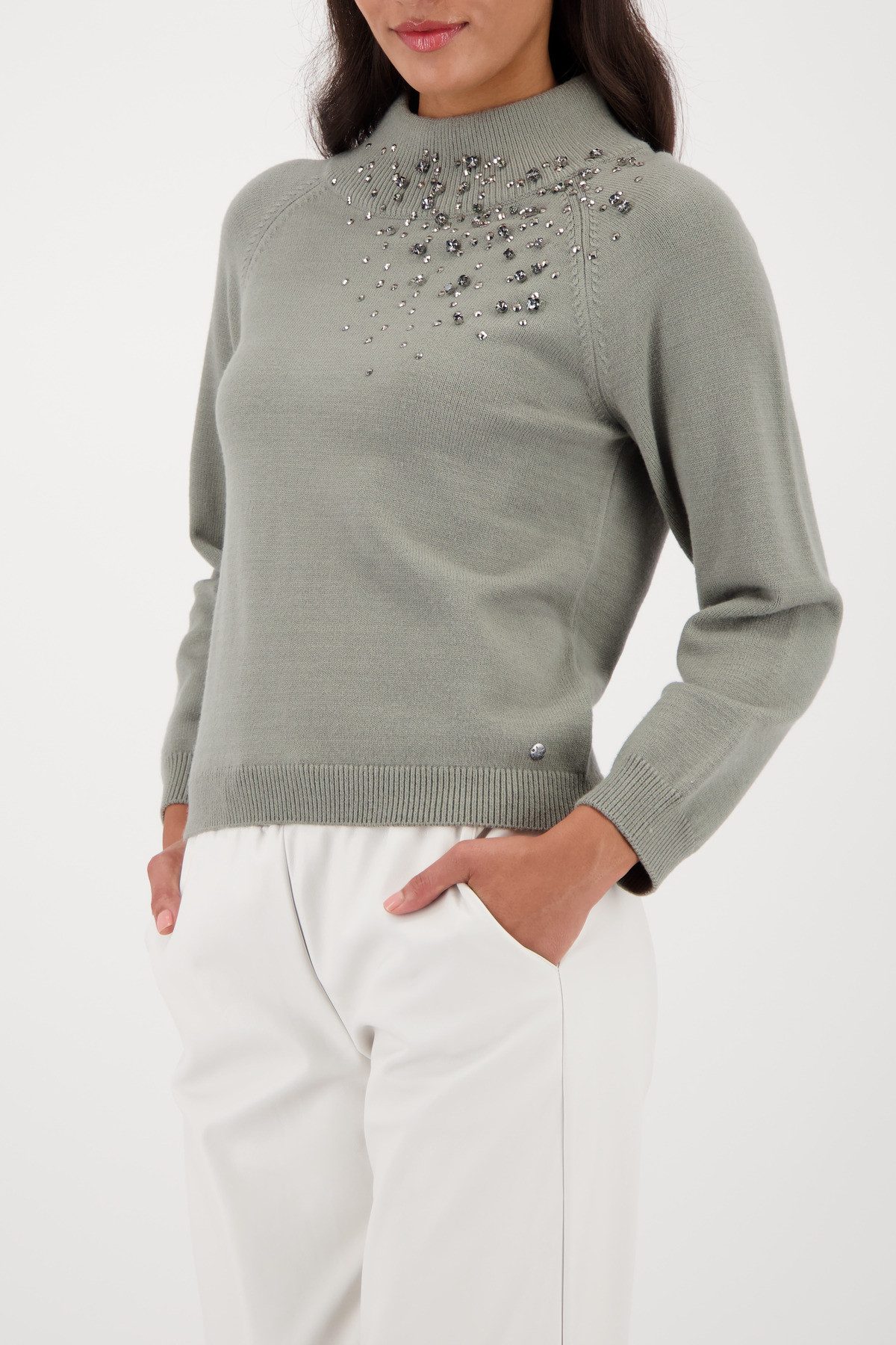 Monari Strickpullover Pullover Schmucksteine Regular fit mit Stehkragen