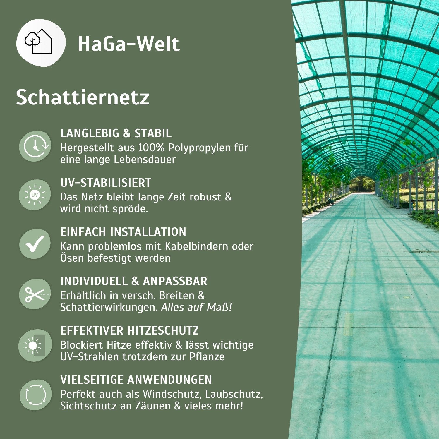 HaGa Schutznetz SCHATTIERNETZ 40% 1m x 100m Sonnenschutznetz, BxL: 1x100 m, (Gewebegewicht ca. 42 g/m², 40 % Schattierwirkung, Hohe), Sichtschutznetz, Abdecknetz, Multifunktionelles UV-stabilisiertes