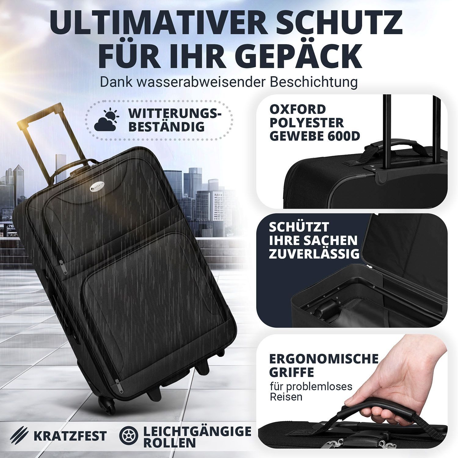 Juskys Trolleyset Athen, 2 Rollen, (5-teilig), 2 Trolley, 1 Umhängetasche, 2 Kosmetiktaschen