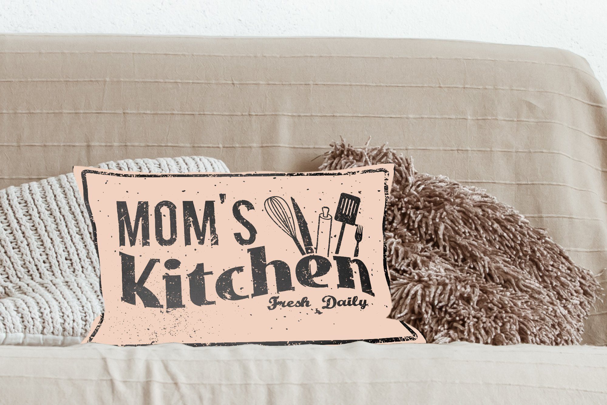 Küche Mama - Schlafzimmer - Zierkissen, mit Dekokissen Dekokissen Dekoration, MuchoWow Füllung, Wohzimmer Retro,