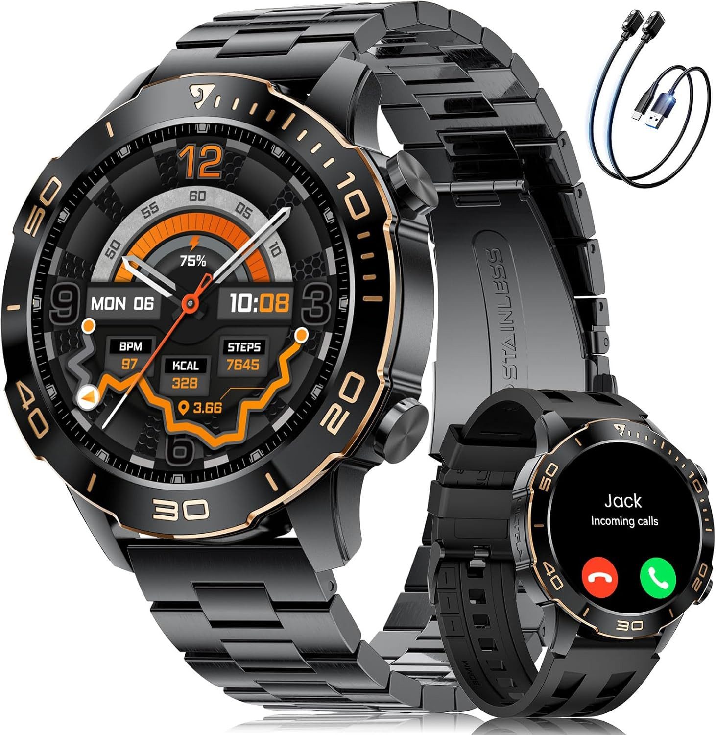 DREMAC TX7-A Smartwatch (2,5 cm, android ios), Herren Smartwatch mit AMOLED Display Sportmodi Telefonie