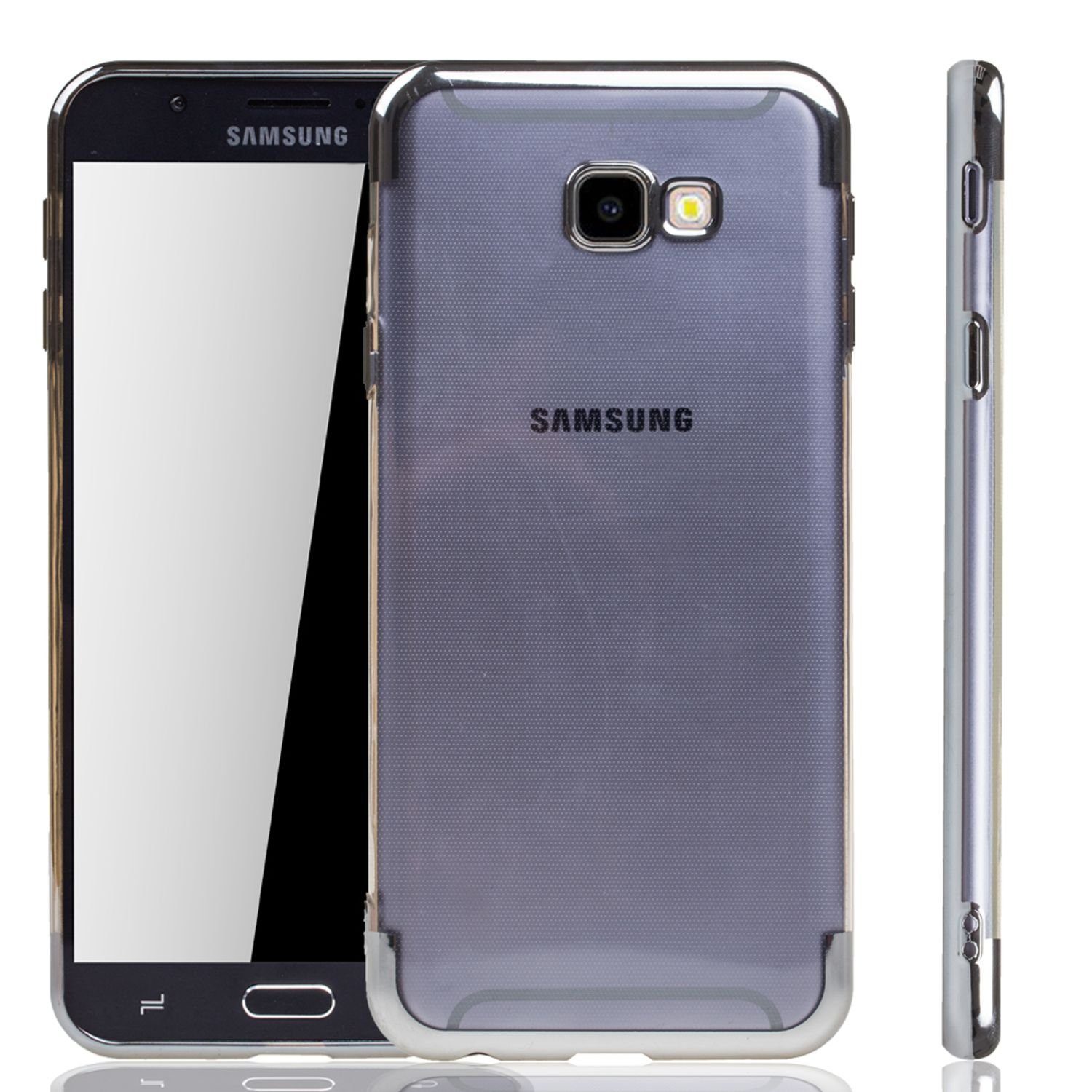 König Design Handyhülle, Samsung Galaxy J4 Plus Handyhülle Bumper Backcover  Silber