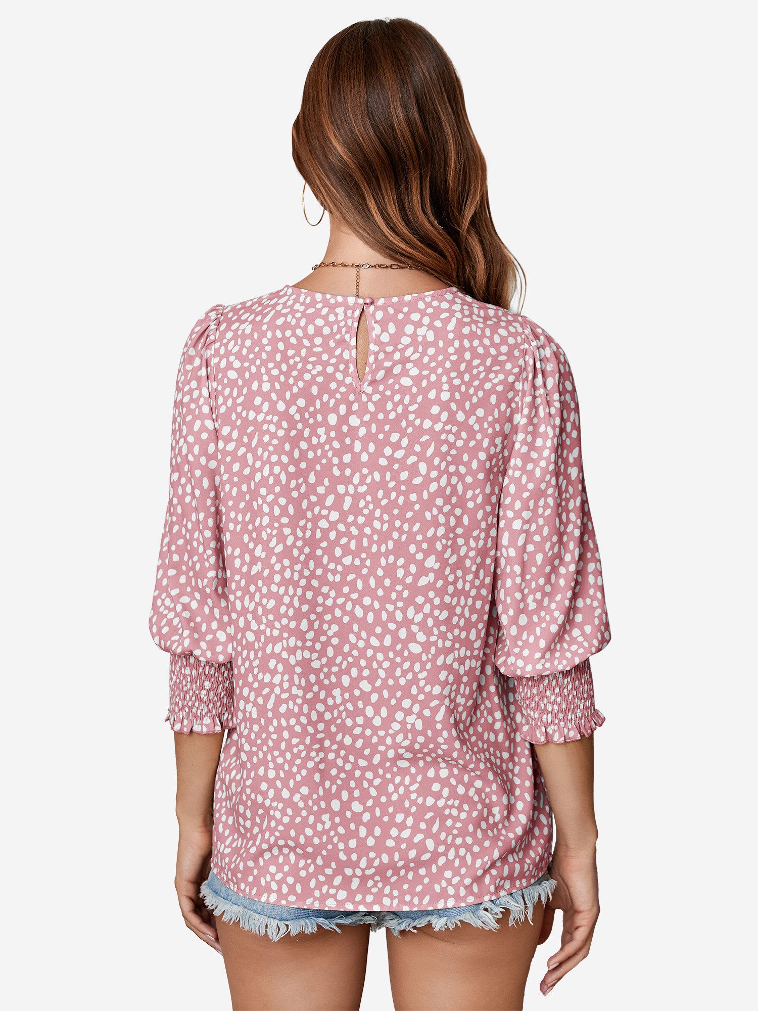 Imily Bela Druckbluse Damen Fleckenmuster Rundhals 3/4-Ärmel Sommer Lässig günstig online kaufen