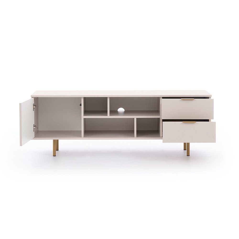 Lomadox Lowboard NADOR-132, 150cm breit, Kaschmir, goldfarbene Metallgriffe günstig online kaufen