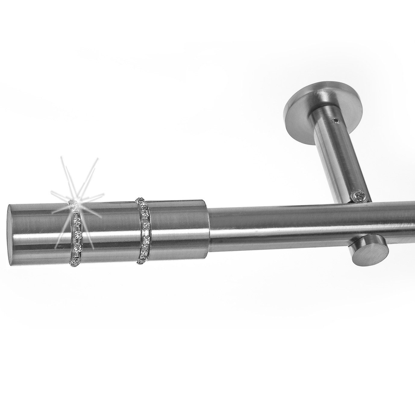 BASIT Gardinenstange Edelstahloptik 19mm mit Wandträgern 120 cm E68, Ø 19 mm, 1-läufig, verschraubt, Metall, H19 120 cm E68 Zylinder mit Kristall