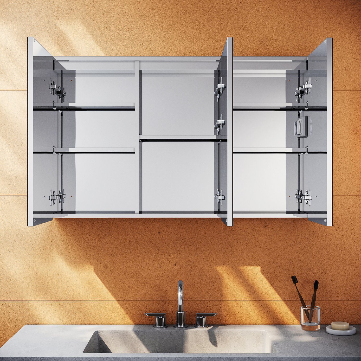 Badspiegel mit LED Edelstah, Beleuchtung SONNI Touch Steckdose Bad Spiegelschrank Spiegelschrank 105x65cm