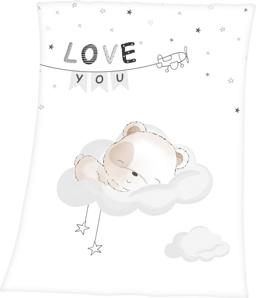 Babydecke Sleeping little bear, Baby Best, mit niedlichem Teddy Design und  Schriftzug, Kuscheldecke, Soft Peach Decke aus 100% Polyester