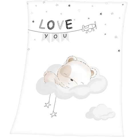 Babydecke Sleeping little bear, Baby Best, mit niedlichem Teddy Design und Schriftzug, Kuscheldecke