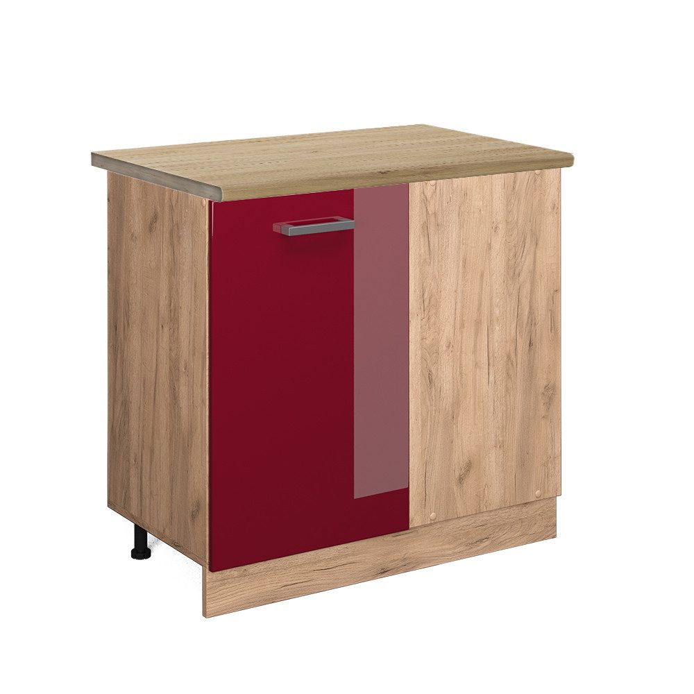 Vicco Eckunterschrank R-Line Bordeaux Hochglanz/Goldkraft Eiche 86 cm AP Ei günstig online kaufen