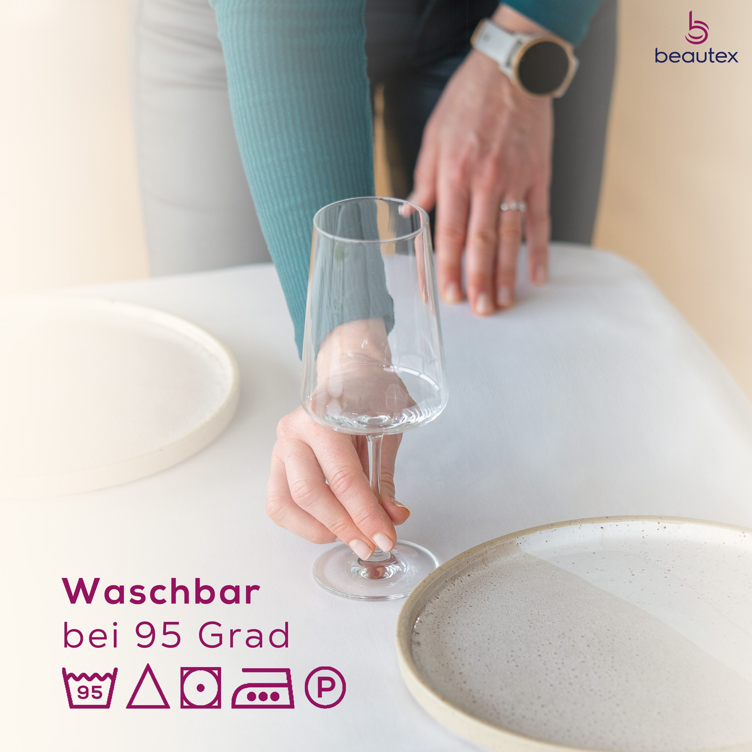 Beautex Tischdecke Damast Tischwäsche 100% Baumwolle, Vollzwirn, Gastronomie (1-tlg), Mercerisierte Vollzwirn-Qualität, 205 g/m², kochfest bis 95 °C – Bild 3 von 5