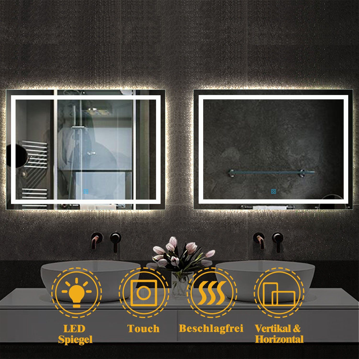 Wandspiegel, Beleuchtung mit Touch duschspa 100cm breit Beschlagfrei Badspiegel Badspiegel