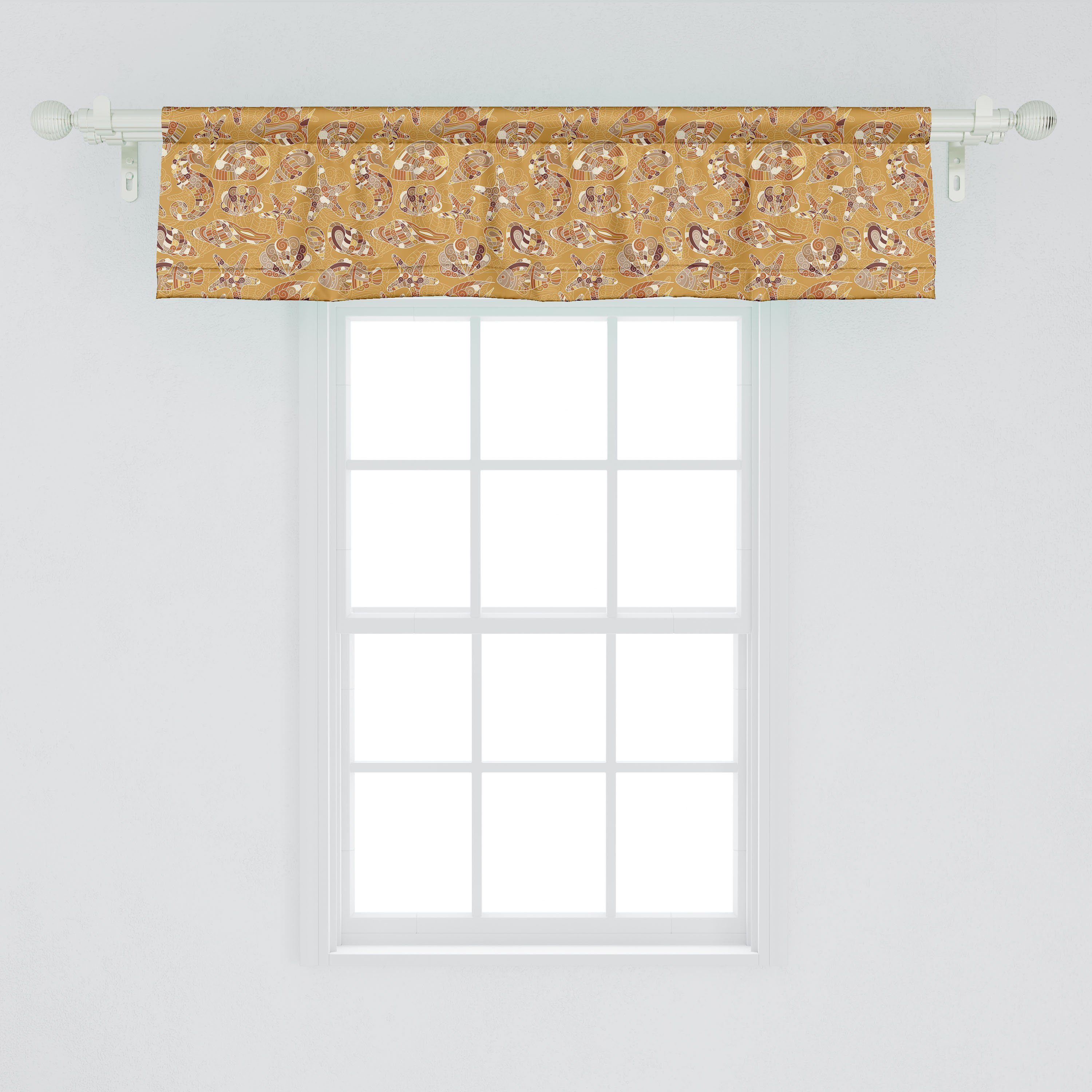 Schlafzimmer mit von Volant Küche Dekor für Ozean Abakuhaus, Scheibengardine Vorhang Muster Microfaser, Muscheln Stangentasche,