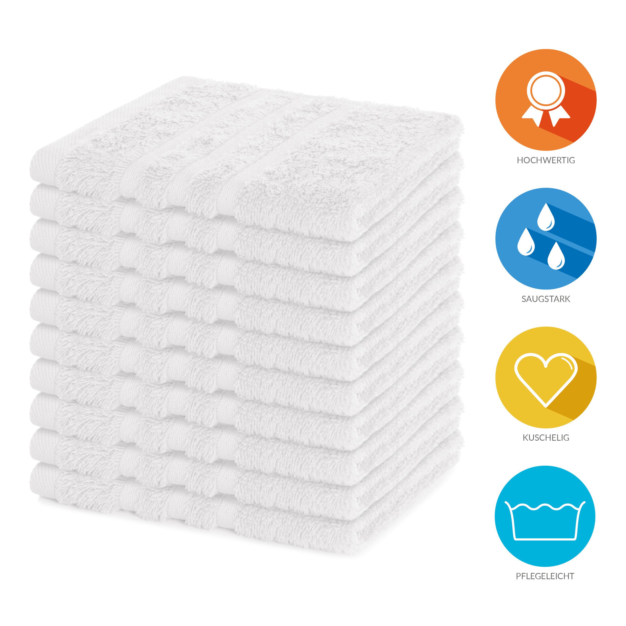Lavea Seiftuch 10er Gästehandtücher Set 30x30 cm Elena Frottee, kleine Waschlappen, 100% Baumwolle (10er Set), 500 g/m² Frottier, weich & saugstark, pflegeleicht